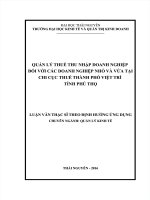 QUẢN LÝ THUẾ THU NHẬP DOANH NGHIỆP ĐỐI VỚI CÁC DOANH NGHIỆP NHỎ VÀ VỪA TẠI CHI CỤC THUẾ TP VIỆT TRÌ, TỈNH PHÚ THỌ  LUẬN VĂN THẠC SĨ KINH TẾ