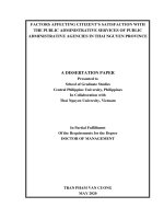 Factors affecting citizents satisfaction with the public administrative services of public administrative agencies in thai nguyen province 