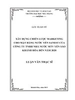 Xây dựng chiến lược marketing cho mặt hàng nước yến sanest của công ty TNHH nhà nước một thành viên yến sào khánh hòa đến năm 2020 