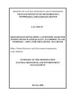 Nghiên cứu xây dựng cơ sở khoa học về phân vùng chất lượng nước sông theo mục đích sử dụng   ứng dụng cho sông nhuệ   sông đáy tt tiếng anh 