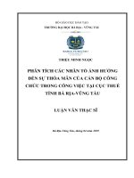 Phân tích các nhân tố ảnh hưởng đến sự thoả mãn của cán bộ công chức trong công việc tại cục thuế tỉnh bà rịa vũng tàu (luận văn thạc sĩ) 