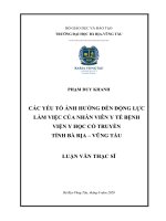 Các yếu tổ ảnh hưởng đến động lực làm việc của nhân viên y tế bệnh viện y học cổ truyền tỉnh bà rịa   vũng tàu 