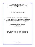 Tóm tắt Luận án Tiến sỹ Kinh tế: Nghiên cứu các nhân tố tác động đến CCV của các doanh nghiệp niêm yết trên TTCK Việt Nam