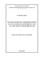 Xây dựng danh mục thành phần hồ sơ của các cơ quan cấp sở nộp lưu vào lưu trữ lịch sử thành phố hà nội 