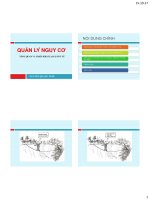 TỔNG QUAN VỀ QUẢN LÝ NGUY CƠ TRONG Y TẾ TRIỂN KHAI QUẢN LÝ NGUY CƠ TẠI CƠ SỞ Y TẾ HỌC TẬP TỪ SAI SÓT, SỰ CỐ Y KHOA: NHỮNG VẤN ĐỀ ƯU TIÊN THẢO LUẬN KẾT LUẬN. NGUYỄN QUANG VINH