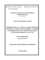 Đặc điểm dịch tễ, lâm sàng, yếu tố nguy cơ mắc tiêu chảy do clostridium difficile ở người lớn tại bệnh viện bạch mai, 2013 – 2017 tt tiếng anh 
