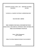 Quan hệ phối hợp giữa quyền hành pháp và quyền tư pháp trong kiểm soát quyền lực nhà nước ở việt nam tt tiếng anh 
