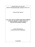 Các yếu tố tác động đến hoạt động sử dụng dịch vụ ươm tạo của thanh niên khởi nghiệp 