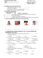 Đề kiểm tra 1 tiết lần 1 TA 7 mới 4 