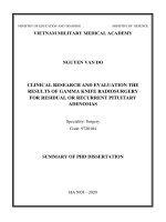 Nghiên cứu đặc điểm lâm sàng, cận lâm sàng và đánh giá kết quả xạ phẫu dao gamma sau phẫu thuật adenoma tuyến yên tt tiếng anh 