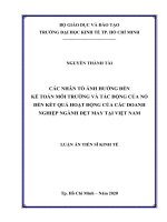 Các nhân tố ảnh hưởng đến kế toán môi trường và tác động của nó đến kết quả hoạt động cùa các doanh nghiệp ngành dệt may tại việt nam 