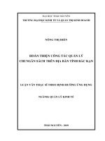 Hoàn thiện công tác quản lý chi ngân sách trên địa bàn tỉnh bắc kạn 