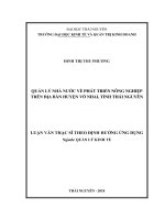 Quản lý nhà nước về phát triển nông nghiệp trên địa bàn huyện võ nhai, tỉnh thái nguyên 