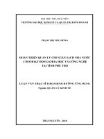 Hoàn thiện quản lý chi ngân sách nhà nướccho hoạt động khoa học và công nghệ trên địa bàn tỉnh phú thọ 