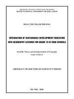 Tích hợp nội dung giáo dục phát triển bền vững trong day học địa lý 10 ở trường trung học phổ thông tt tiếng anh 