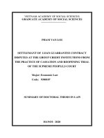 Giải quyết tranh chấp hợp đồng bảo lãnh tiền vay tại tổ chức tín dụng từ thực tiễn xét xử giám đốc thẩm, tái thẩm của tòa án nhân dân tối cao tt tiếng anh 