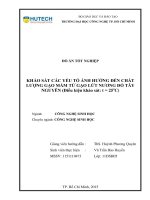 Khảo sát các yếu tố ảnh hưởng đến chất lượng gạo mầm từ gạo lứt nương đỏ tây nguyên (điều kiện khảo sát   t = 25oc)​ 
