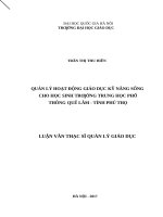Quản lý hoạt động giáo dục kỹ năng sống cho học sinh trường trung học phổ thông quế lâm 