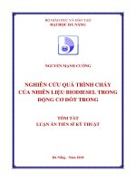 NGHIÊN CỨU QUÁ TRÌNH CHÁY CỦA NHIÊN LIỆU BIODIESEL TRONG ĐỘNG CƠ ĐỐT TRONG. LUẬN ÁN TIẾN SĨ KỸ THUẬT