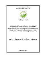 Đánh giá tình hình thực hiện quy hoạch sử dụng đất tại huyện yên định – tỉnh thanh hóa giai đoạn 2011 2020 