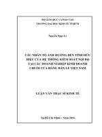 Các nhân tố ảnh hưởng đến tính hữu hiệu của hệ thống kiểm soát nội bộ tại các doanh nghiệp kinh doanh chuỗi cửa hàng bán lẻ việt Nam