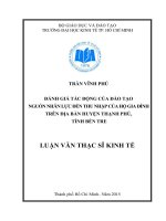 Đánh giá tác động của đào tạo nguồn nhân lực đến thu nhập của hộ gia đình trên địa bàn huyện Thạnh Phú tỉnh Bến Tre
