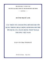 Các nhân tố ảnh hưởng đến rủi ro tín dụng trong hoạt động kinh doanh thẻ tín dụng của ngân hàng thương mại cổ phần Việt Nam