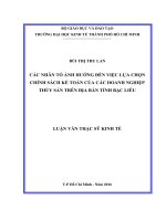 Các nhân tố ảnh hưởng đến việc lựa chọn chính sách kế toán của các doanh nghiệp thủy sản trên địa bàn tỉnh Bạc Liêu