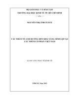 Các nhân tố ảnh hưởng đến khả năng sinh lợi tại các ngân hàng TMCP Việt Nam