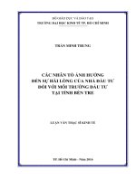 Các nhân tố ảnh hưởng đến sự hài lòng của nhà đầu tư đối với môi trường đầu tư tại tỉnh Bến Tre