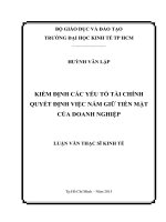 Kiểm định các yếu tố tài chính quyết định việc nắm giữ tiền mặt của các doanh nghiệp