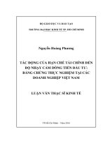Tác động của hạn chế tài chính đến độ nhạy cảm dòng tiền đầu tư: bằng chứng thực nghiệm tại các doanh nghiệp Việt Nam