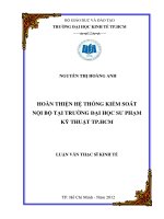 Hoàn thiện hệ thống kiểm soát nội bộ tại trường đại học sư phạm kỹ thuật TPHCM : Luận văn thạc sĩ