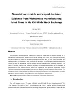 "Financial constraints and export decision: evidence from vietnamese manufacturing listed firms in Ho Chi Minh stock exchange"