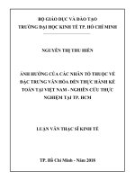 Ảnh hưởng của các nhân tố thuộc về đặc trưng văn hóa đến việc thực hành kế toán tại Việt Nam : nghiên cứu thực nghiệm tại TP.HCM