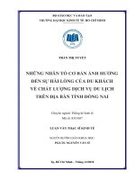 Những nhân tố cư bản ảnh hưởng đến sự hài lòng của du khách về chất lượng dịch vụ trên địa bàn Tỉnh Đồng Nai