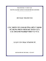 Các nhân tố ảnh hưởng đến ý định sử dụng phần mềm kế toán của các doanh nghiệp nhỏ và vừa