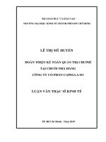 Hoàn thiện kế toán quản trị chi phí tại chuỗi nhà hàng Công ty Cổ phần Capella-D1