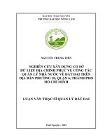 Nghiên cứu xây dựng cơ sở dữ liệu địa chính phục vụ công tác quản lý nhà nước về đất đai trên địa bàn phường 10, quận 6, thành phố hồ chí minh 