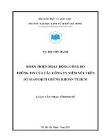 Hoàn thiện hoạt động công bố thông tin của các Công ty niêm yết trên sở giao dịch chứng khoán TP.HCM : Luận văn thạc sĩ
