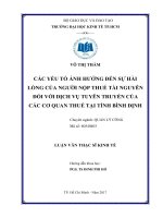 Các yếu tố ảnh hưởng đến sự hài lòng của người nộp thuế tài nguyên đối với dịch vụ tuyên truyền của các cơ quan thuế tại Bình Định