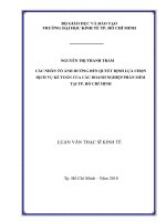 Các nhân tố ảnh hưởng đến quyết định lựa chọn dịch vụ kế toán của các doanh nghiệp phần mềm tại Tp. Hồ Chí Minh