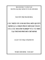 Các nhân tố ảnh hưởng đến quyết định lựa chọn phần mềm kế toán của các doanh nghiệp vừa và nhỏ tại Thành phố Hồ Chí Minh