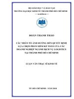 Các nhân tố ảnh hưởng đến quyết định lựa chọn phần mềm kế toán của các doanh nghiệp ngành dịch vụ Logistics tại Thành phố Hồ Chí Minh