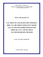 Các nhân tố ảnh hưởng đến tính hữu hiệu của hệ thống kiểm soát nội bộ tại các doanh nghiệp kinh doanh thiết bị y tế và dược phẩm trên địa bàn Thành phố Hồ Chí Minh