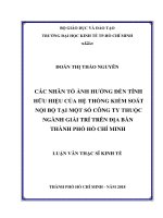 Các nhân tố ảnh hưởng đến tính hữu hiệu của hệ thống kiểm soát nội bộ tại một số công ty thuộc ngành giải trí trên địa bàn Thành phố Hồ Chí Minh