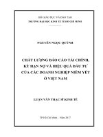 Chất lượng báo cáo tài chính kỳ hạn nợ và hiệu quả đầu tư của các doanh nghiệp niêm yết ở Việt Nam
