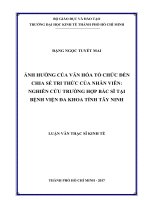 Ảnh hưởng của văn hóa tổ chức đến chia sẻ tri thức của nhân viên: nghiên cứu trường hợp bác sĩ tại Bệnh viện Đa khoa tỉnh Tây Ninh