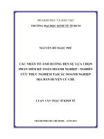 Các nhân tố ảnh hưởng đến sự lựa chọn phần mềm kế toán doanh nghiệp - nghiên cứu thực nghiệm tại các doanh nghiệp địa bàn Huyện Củ Chi