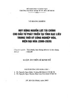 Huy động nguồn lực tài chính cho đầu tư phát triển tại tỉnh Bạc Liêu trong thời kỳ công nghiệp hóa, hiện đại hóa (2006-2020)